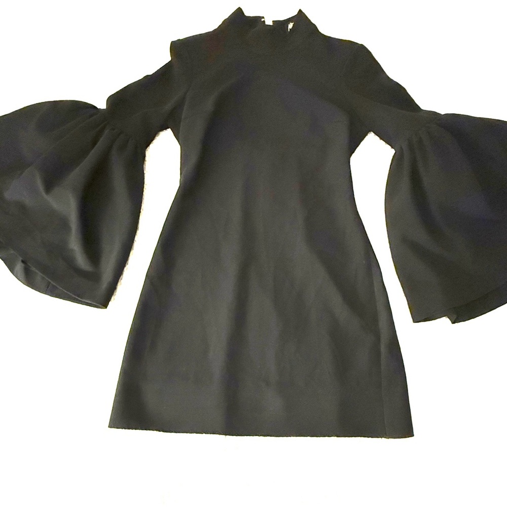 NWOT Nasty Gal Elegant black statement Bell Sleeve Mini Dress with open back